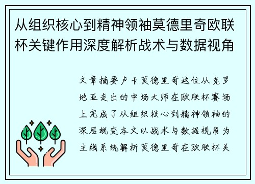 从组织核心到精神领袖莫德里奇欧联杯关键作用深度解析战术与数据视角